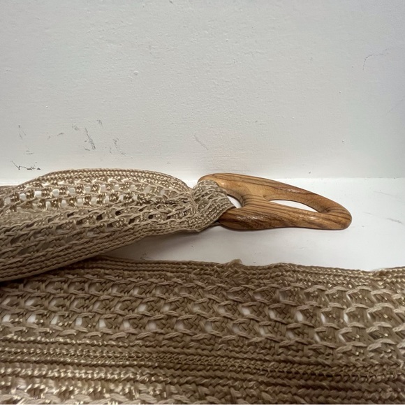 Soft Wide Woven Macrame Belt with Wood Buckle Natural Tan Color - Picture 2 of 8